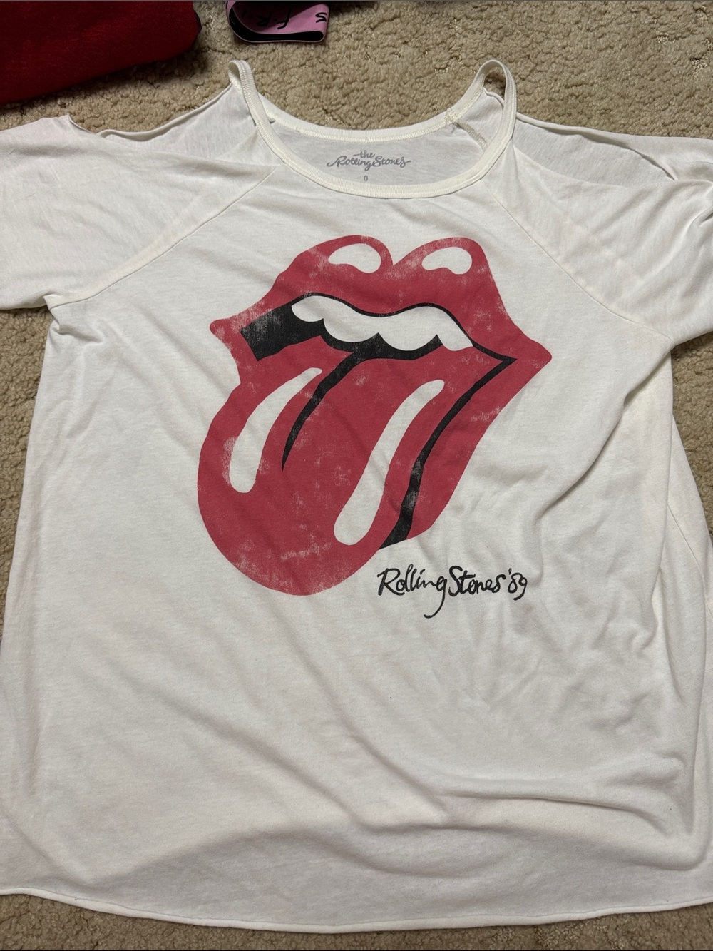 the Rolling Stones White Graphic Tee with Red Tongue